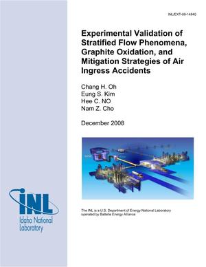 Experimental Validation of Stratified Flow Phenomena, Graphite Oxidation, and Mitigation Strategies of Air Ingress Accidents