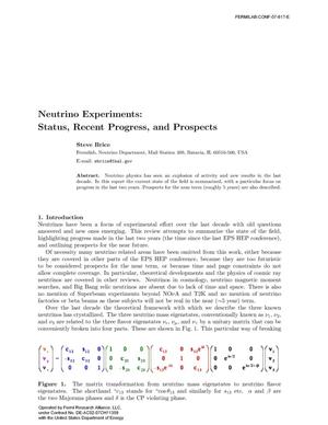 Neutrino Experiments: Status, Recent Progress, and Prospects