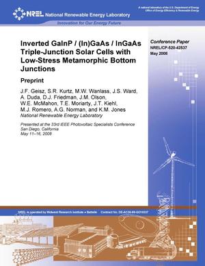 Inverted GaInP/(In)GaAs/InGaAs Triple-Junction Solar Cells with Low-Stress Metamorphic Bottom Junctions: Preprint