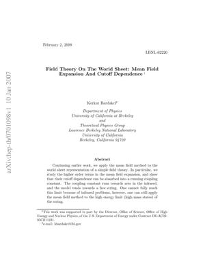 Field Theory On the World Sheet: Mean Field Expansion And Cutoff Dependence