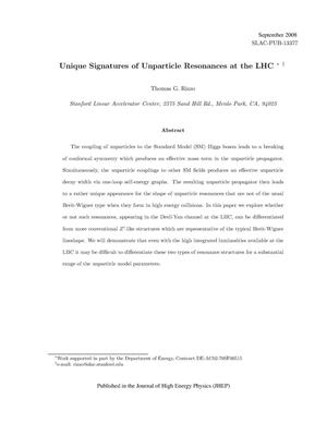 Unique Signatures of Unparticle Resonances at the LHC
