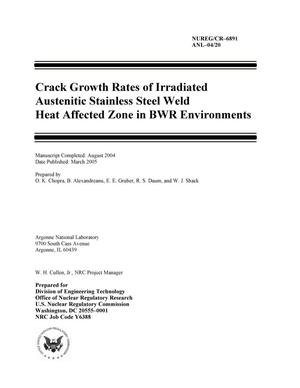 Crack growth rates of irradiated austenitic stainless steel weld heat affected zone in BWR environments.