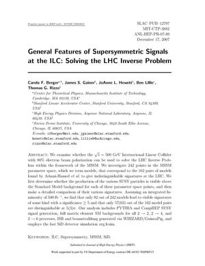 General Features of Supersymmetric Signals at the ILC: Solving the LHC Inverse Problem