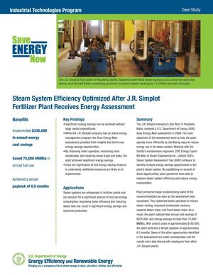 Steam System Efficiency Optimized After J.R. Simplot Fertilizer Plant Receives Energy Assessment