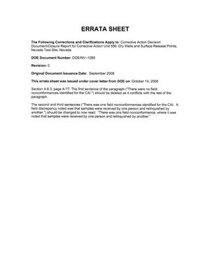 Corrective Action Decision Document/ Closure Report for Corrective Action Unit 556: Dry Wells and Surface Release Points, Nevada Test Site, Nevada with Errata Sheet, Revision 0