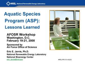 Aquatic Species Program (ASP): Lessons Learned