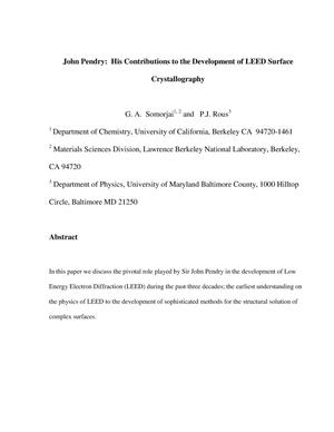John Pendry: His Contributions to the Development of LEED Surface Crystallography
