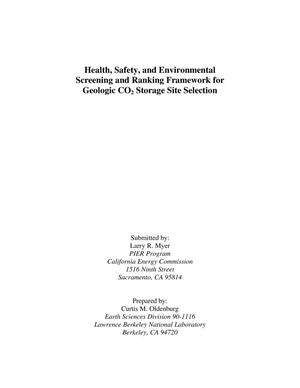 Health, Safety, and Environmental Screening and Ranking Frameworkfor Geologic CO2 Storage Site Selection