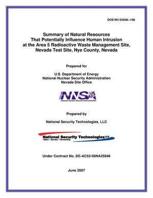 Summary of Natural Resources that Potentially Influence Human Intrusion at the Area 5 Radioactive Waste Management Site, Nevada Test Site, Nye County, Nevada