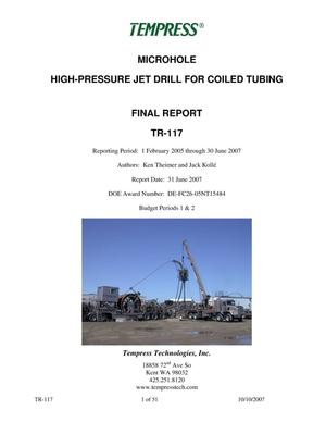Microhole High-Pressure Jet Drill for Coiled Tubing