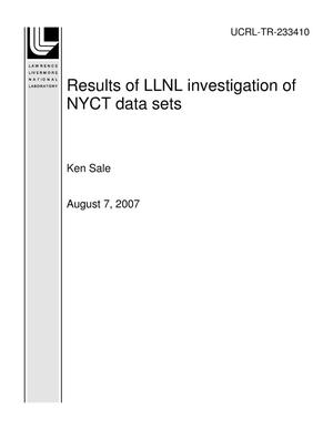 Results of LLNL investigation of NYCT data sets
