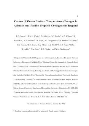 Causes of Ocean Surface temperature Changes in Atlantic andPacific Topical Cyclogenesis Regions