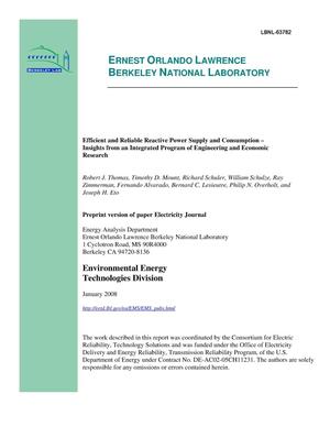 Efficient and Reliable Reactive Power Supply and Consumption --Insights from an Integrated Program of Engineering and EconomicResearch