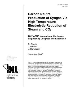 Carbon Neutral Production Of Syngas Via High Temperature Electrolytic Reduction Of Steam And CO2