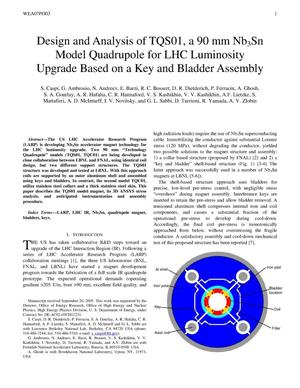 Design and Analysis of TQS01, a 90 mm Nb3Sn Model Quadrupole for LHC Luminosity Upgrade Based on a Key and Bladder Assembly