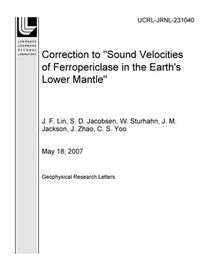 Correction to "Sound Velocities of Ferropericlase in the Earth?s Lower Mantle"