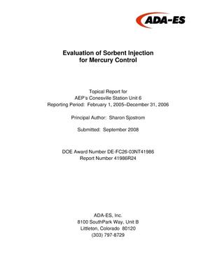 Primary view of object titled 'Evaluation of Sorbent Injection for Mercury Control: Topical Report for AEP's Conesville Station Unit 6'.