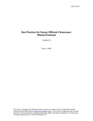 Best Practice for Energy Efficient Cleanrooms: Minienvironments