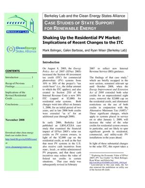 Shaking Up the Residential PV Market: Implications of Recent Changes to the ITC