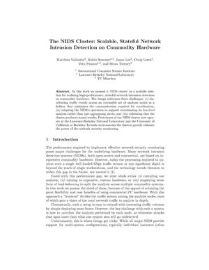 The NIDS Cluster: Scalable, Stateful Network Intrusion Detection on Commodity Hardware