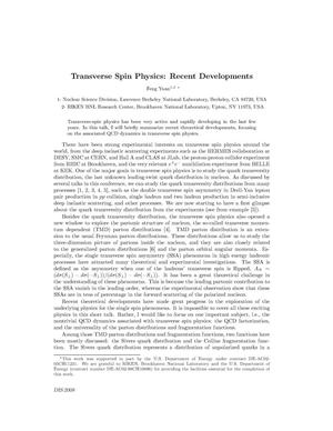 Transverse Spin Physics: Recent Developments