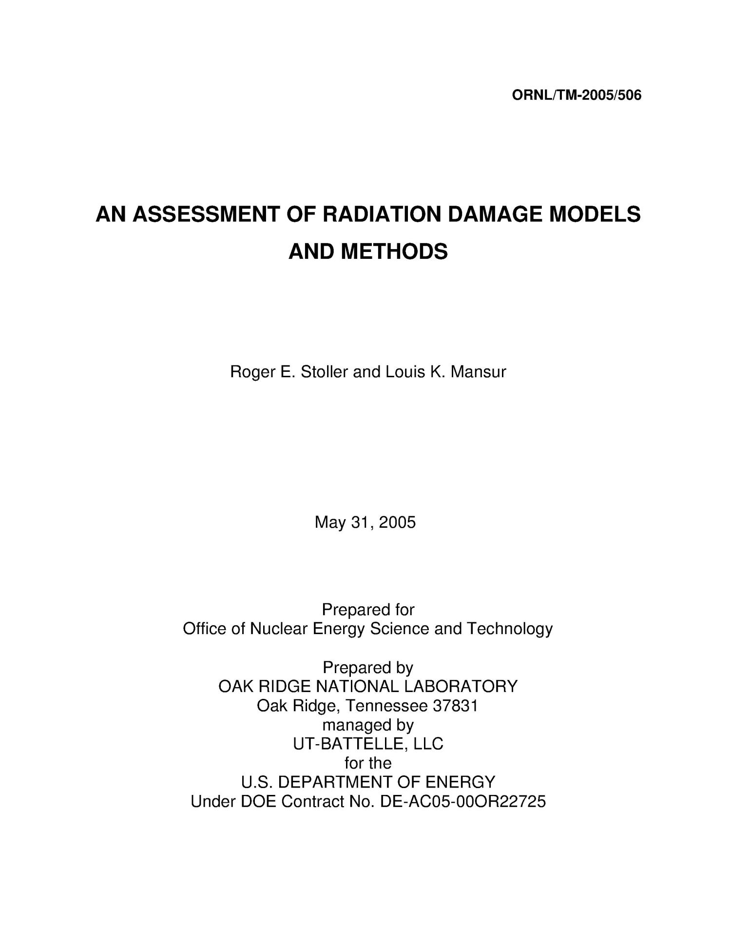 An Assessment of Radiation Damage Models and Methods
                                                
                                                    [Sequence #]: 2 of 39
                                                