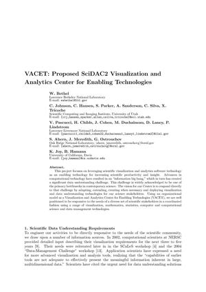 VACET: Proposed SciDAC2 Visualization and Analytics Center forEnabling Technologies