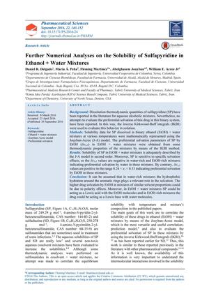 Further Numerical Analyses on the Solubility of Sulfapyridine in Ethanol + Water Mixtures