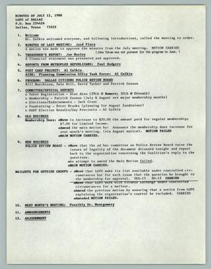 Primary view of object titled '[Meeting minutes: July 1988 Lesbian/Gay Political Coalition]'.