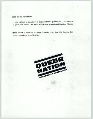Primary view of object titled '[Note to gay news media]'.