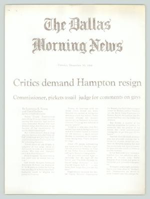 Primary view of object titled '[Dallas Morning News report: Critics demand Hampton resign]'.