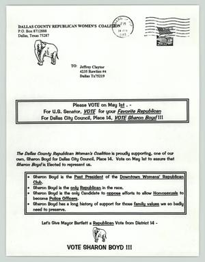 Primary view of object titled '[Copy of letter supporting Sharon Boyd for Dallas City Council elections]'.