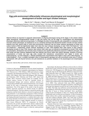 Egg Yolk Environment Differentially Influences Physiological and Morphological Development of Broiler and Layer Chicken Embryos