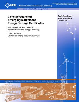 Considerations for Emerging Markets for Energy Savings Certificates