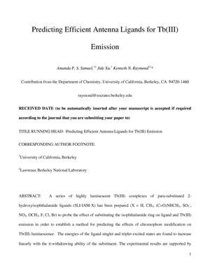 Predicting Efficient Antenna Ligands for Tb(III) Emission