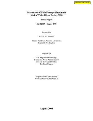 Evaluation of Fish Passage Sites in the Walla Walla River Basin, 2008