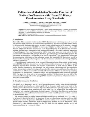 Calibration of Modulation Transfer Function of Surface Profilometers with 1D and 2D Binary Pseudo-random Array Standards