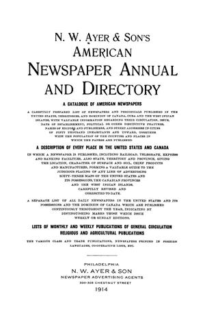 Primary view of N. W. Ayer & Son's American Newspaper Annual and Directory: A Catalogue of American Newspapers, 1914, Volume 2