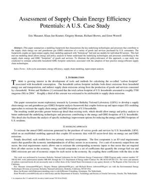 Primary view of object titled 'Assessment of Supply Chain Energy Efficiency Potentials: A U.S. Case Study'.
