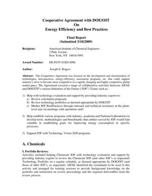 Cooperative Agreement with DOE/OIT on Energy Efficiency and Best Practices - Final Report