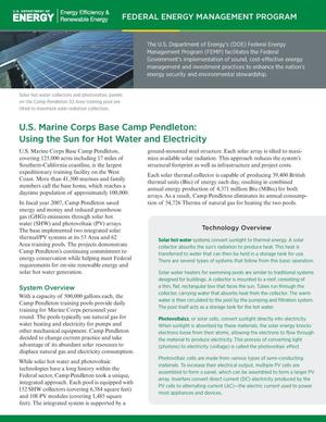 U.S. Marine Corps Base Camp Pendleton: Using The Sun For Hot Water And Electricity, Federal Energy Management Program (FEMP) (Fact Sheet)