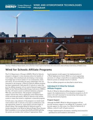 Wind for Schools Affiliate Programs: Wind and Hydropower Technologies Program (Fact Sheet)