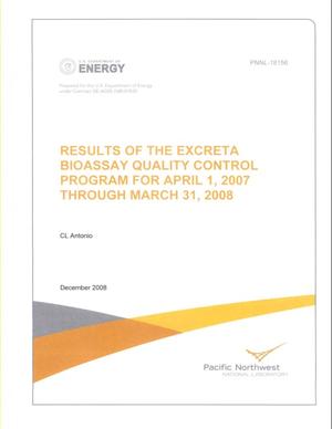 Results Of The Excreta Bioassay Quality Control Program For April 1, 2007 Through March 31, 2008