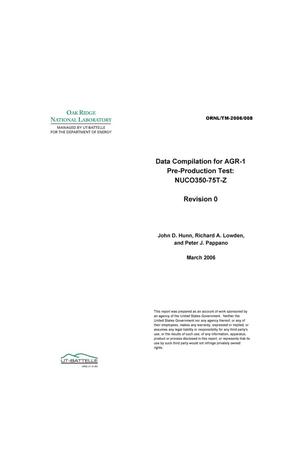 Data Compilation for AGR-1 Pre-Production Test: NUCO350-75T-Z