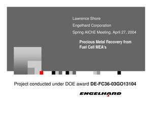 Precious Metal Recovery from Fuel Cell MEA's