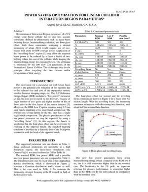 Power Saving Optimization for Linear Collider Interaction Region Parameters