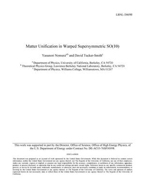 Matter Unification in Warped Supersymmetric SO(10)