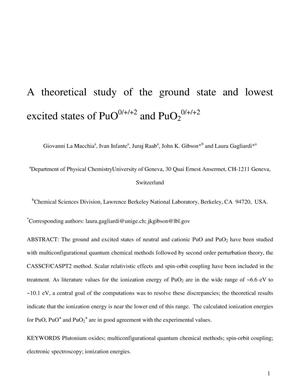 A theoretical study of the ground state and lowest excited states of PuO0/+/+2 and PuO20/+/+2