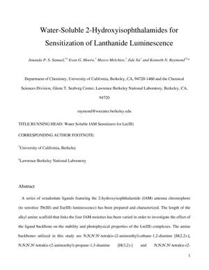 Water-Soluble 2-Hydroxyisophthalamides for Sensitization of Lanthanide Luminescence