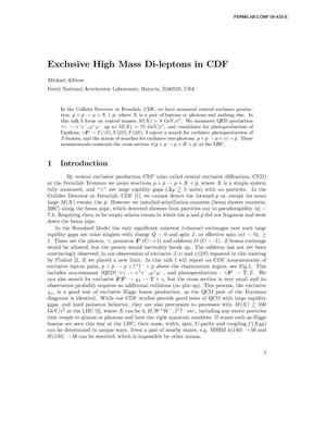 Exclusive High Mass Di-leptons in CDF